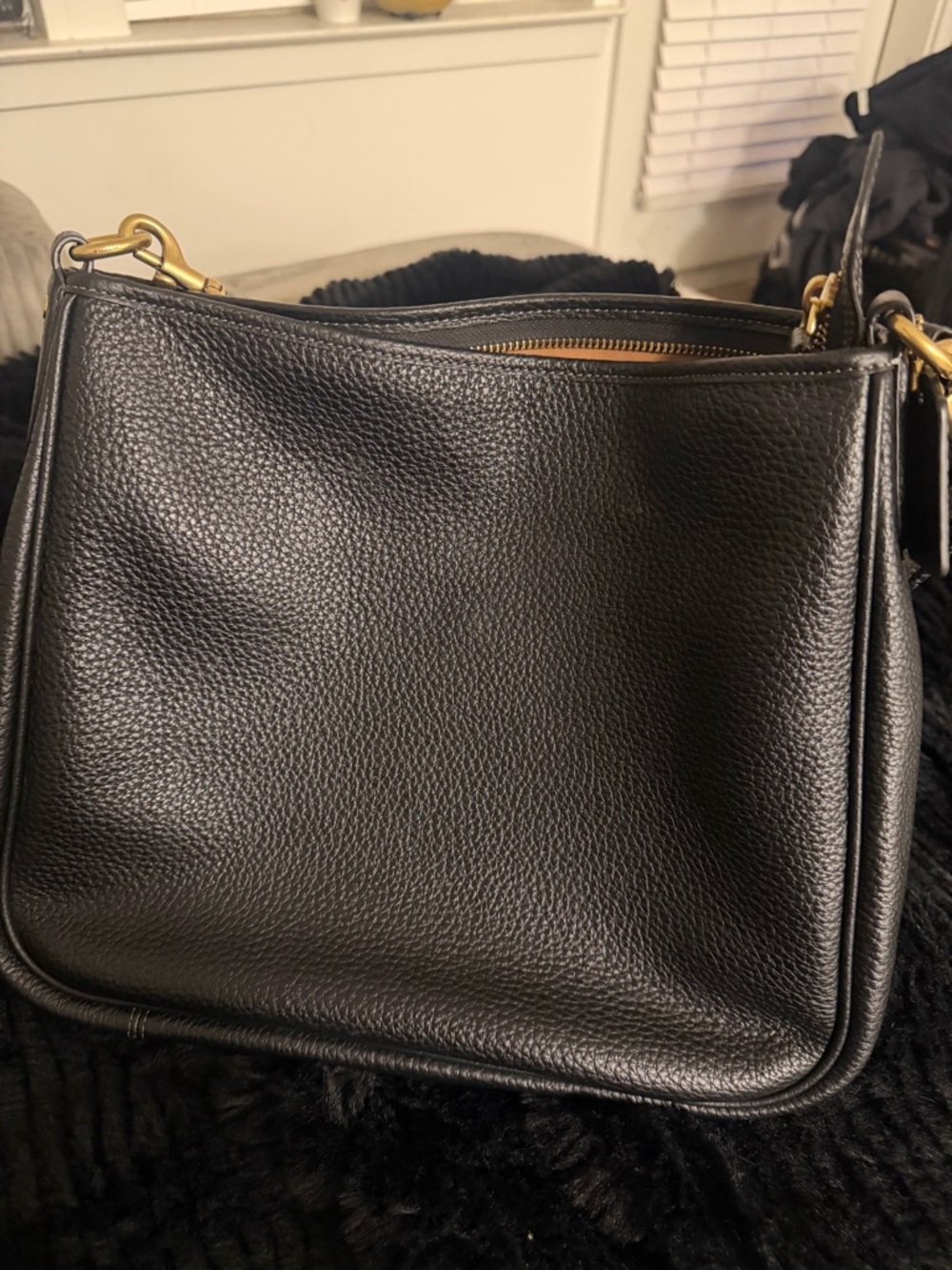 Coach Black Pebbled Leather Shoulder Bag with Gold Hardware